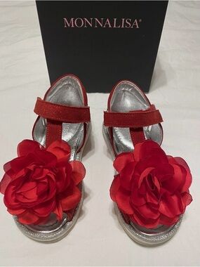 Monnalisa Girls Red Leather 🌺Sandals Size 28 USA 11